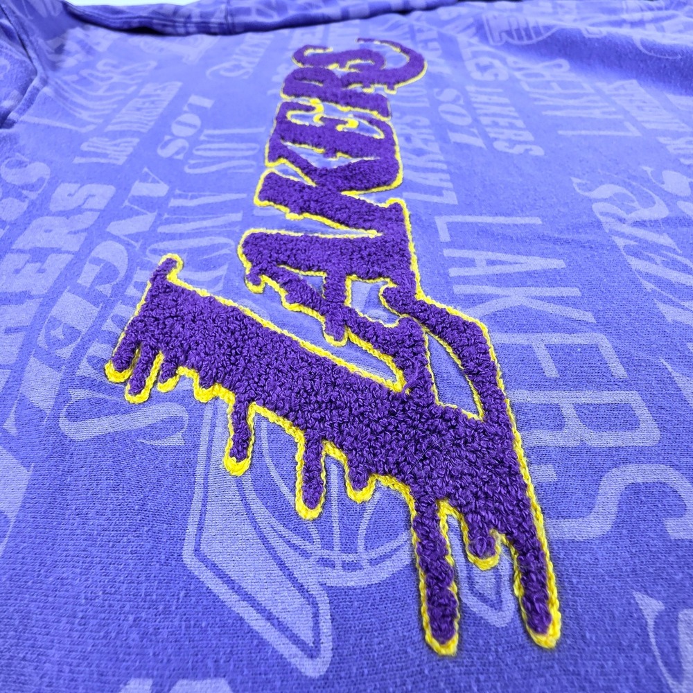 NBA Los Angeles Lakers Hoodie Purple All Over Print Chenille Logo Mens Large - Picture 9 of 9